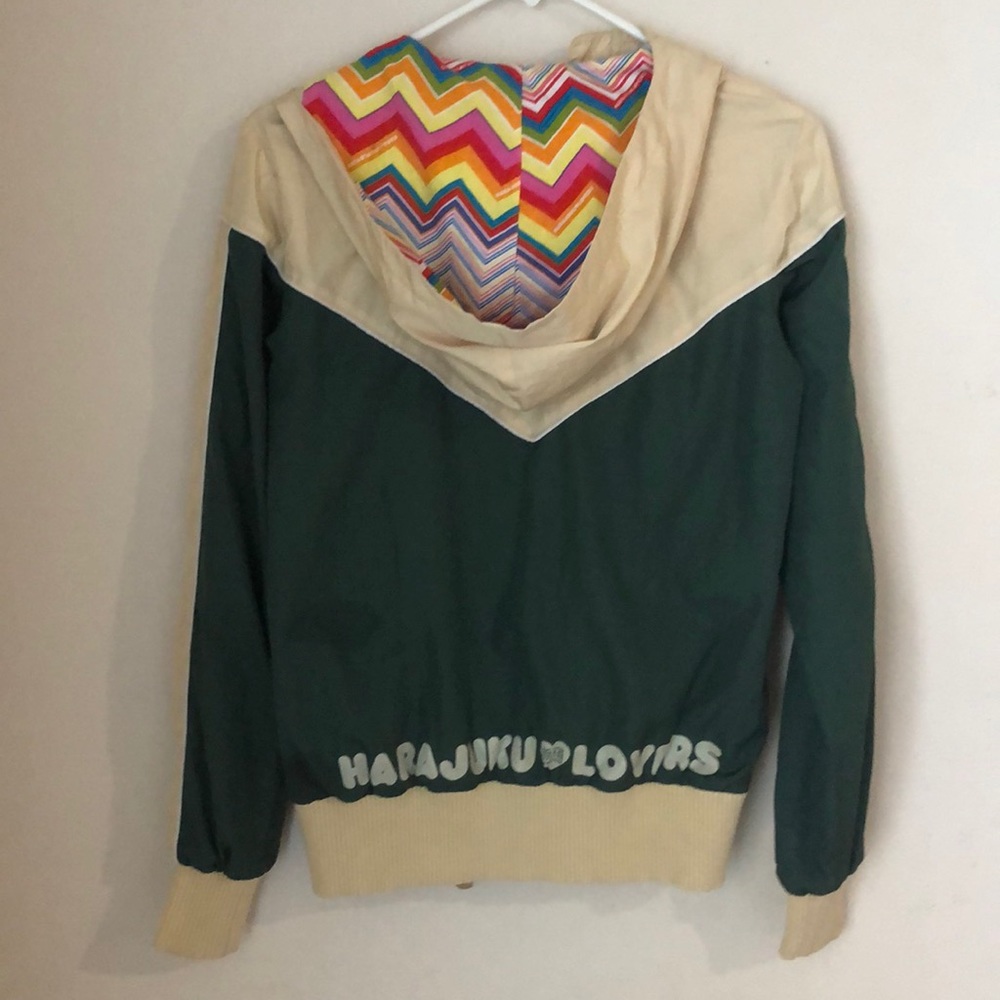 Harajuku Lovers Green and Cream Hooded Jacket with Rainbow Lined Hood